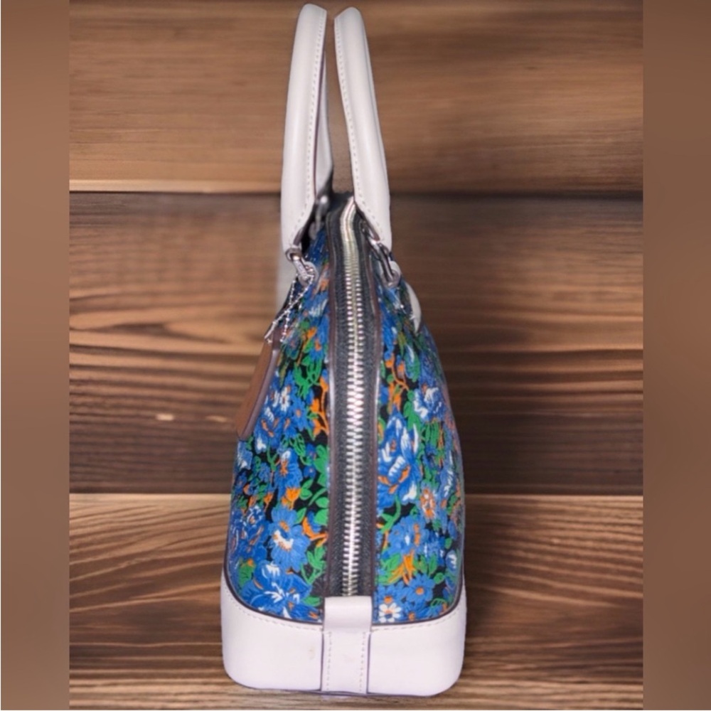 Coach Floral Dome Satchel in Blue, Green and Cream Leather Trim - Picture 7 of 8